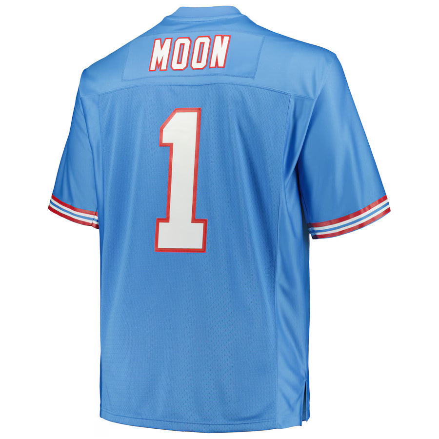 H.Oilers #1 Warren Moon Mitchell & Ness Light Blue Big & Tall 1993 Legacy Retired Player Jersey